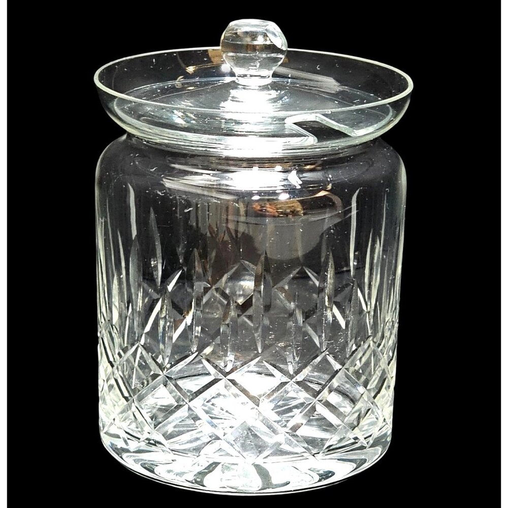 Cut Crystal Honey Jar 4" Lid jam container vtg diamond cut glass elegant serving